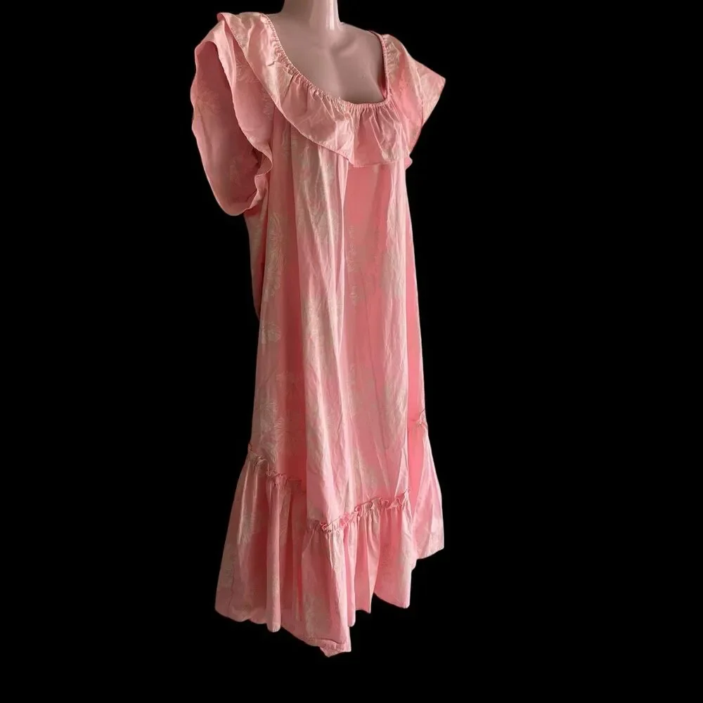 MuuMuu Dress Womens Extra Large Pink Floral Ruffle Hawaiian Sundress Pocket - Picture 2 of 5